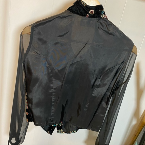Vintage Jessica Scott Sheer Mesh Velvet Button Top Floral Flowers Black Jacket - Picture 10 of 12